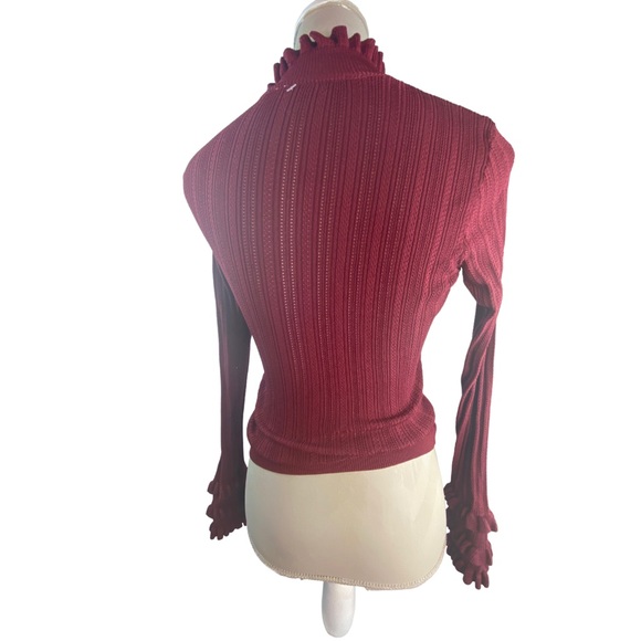 Zara Turtle Neck Ruffle Collar and Sleeves Size Small Wine - Picture 4 of 9
